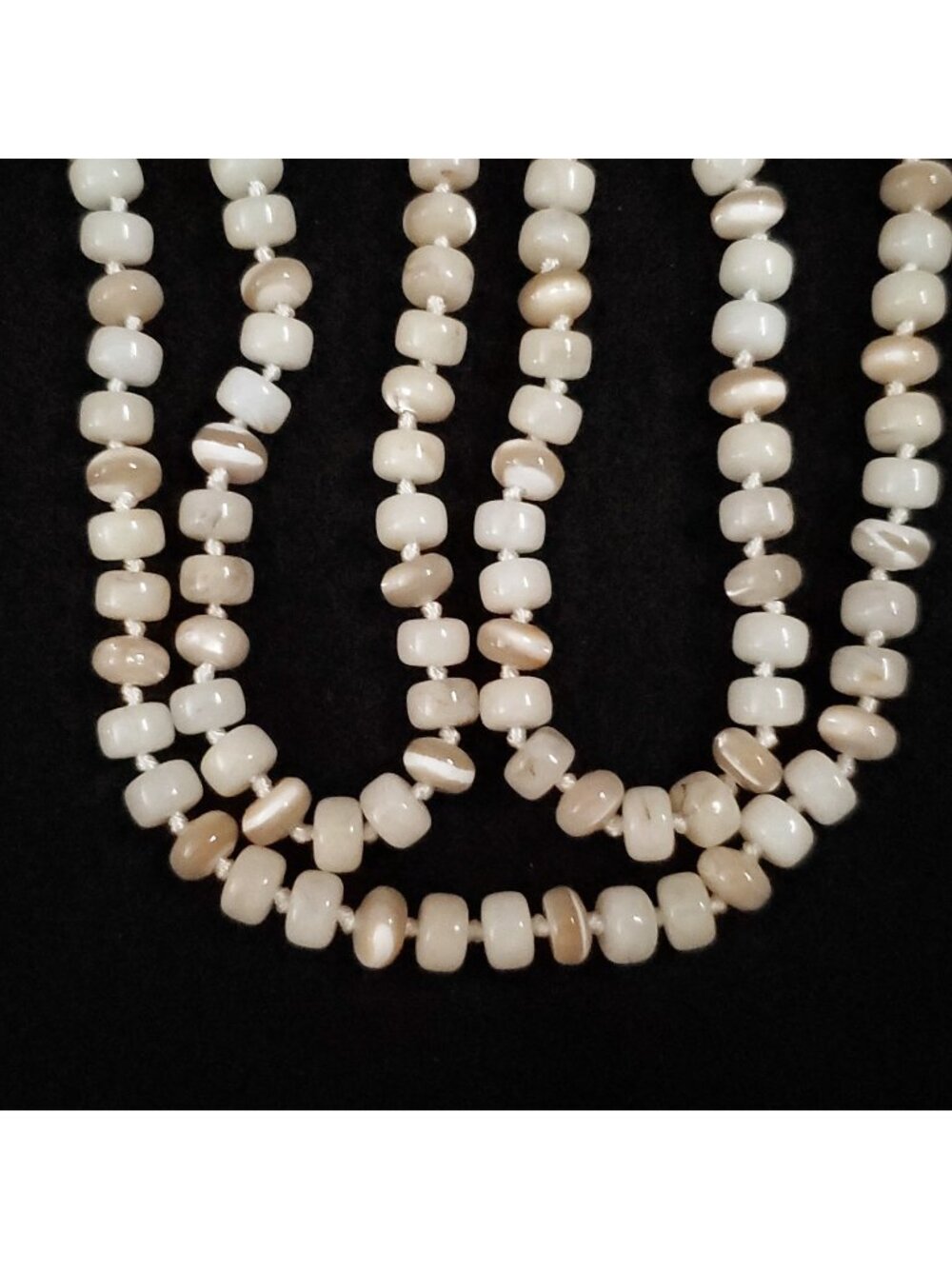 Beaded Necklace MOP Mother Of Pearl Cream Tan Acrylic Opera 34"